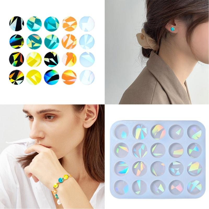Silicone Mold for Earring Pendant Holographic Round Earring Resin Mold Rainbow Light Earring Keychain Charm Epoxy Mold