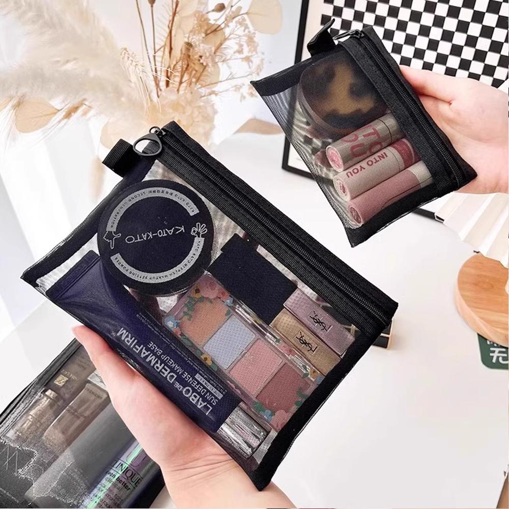 Mesh Clear Cosmetic Bags Square Zipper Bag Makeup Bag Pencil Cases Wash Pouch Portable Travel Toiletry Organizer Storage Pouch