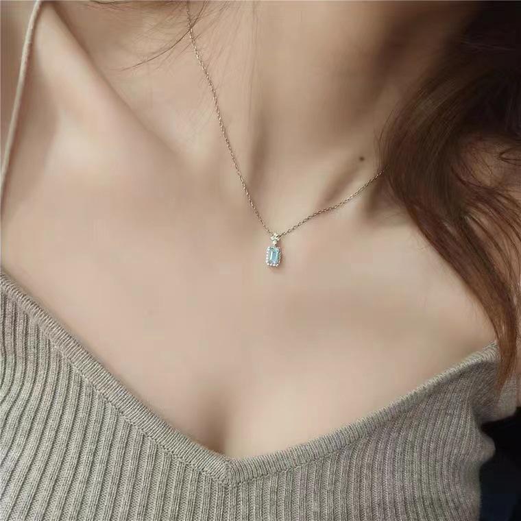 Sapphire Pendant Clavicle Necklace - Women's French Luxury Jewelry