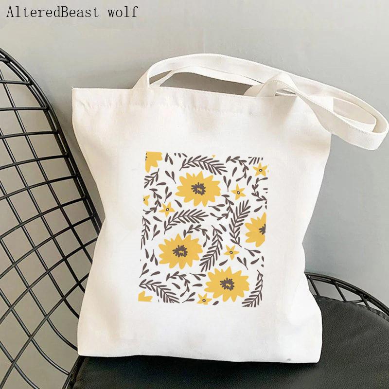 Shopper Yellow Cosmos Flowers Printed Tote Bag Women Harajuku Shopper Handbag Girl Shoulder Shopping Bag Lady Canvas Bag