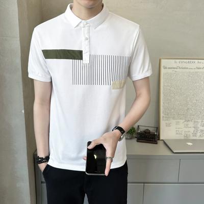 Odzież Męska Oddychająca Regularny Krój Jednolity Koszulka Golfowa Odzież Męska Codzienna T-shirt z Dekoltem V Krótki Rękaw Na Lato