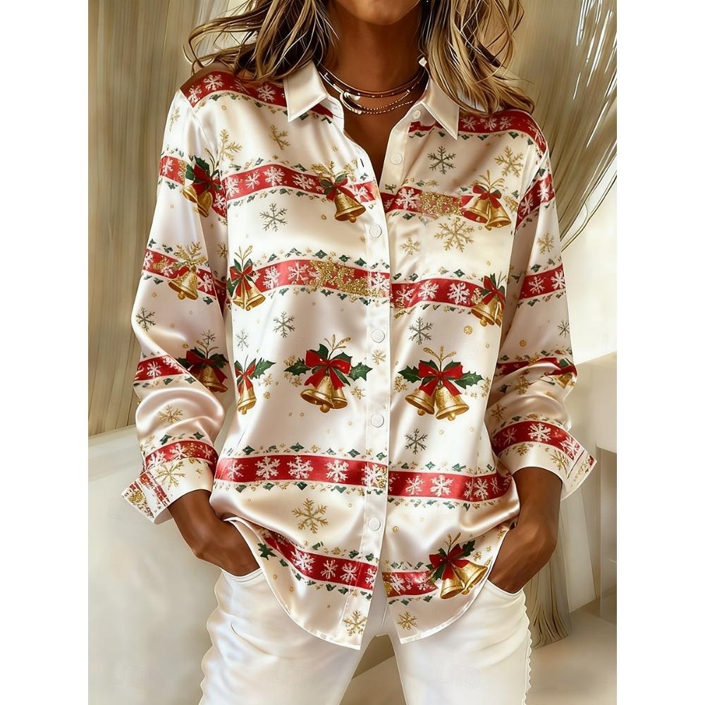 Camicia da Donna Natalizia Grafica Fiocco di Neve Vintage Elegante Moderna Manica Lunga Collo Camicia Top Regolari Abbigliamento Quotidiano Autunno Inverno