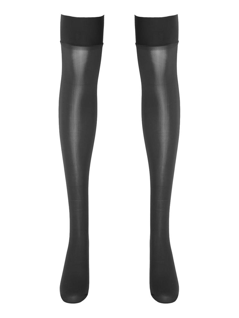 Womens Sheer Thigh High Socks Glossy See Through Design Thin Shiny Elastic Solid Color Stockings
