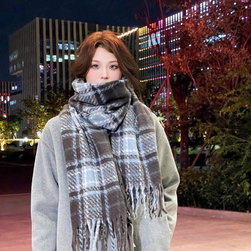 Hochwertiger Schal im koreanischen Stil mit Karomuster: Warmer, verdickter Kaschmir-ähnlicher Schal für Studenten und Paare