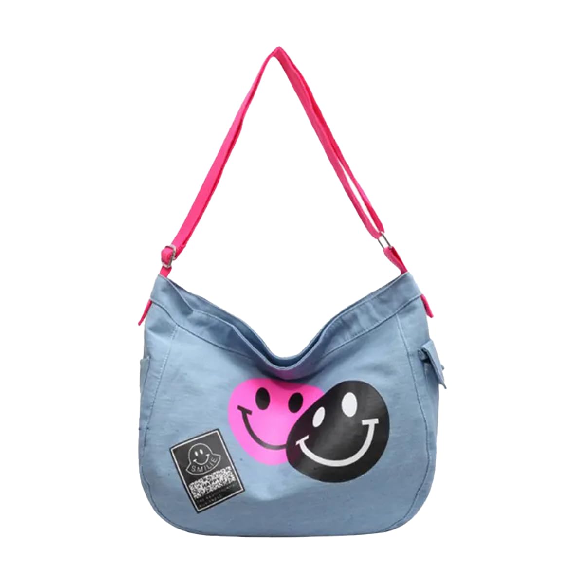 

Denim Shoulder Crossbody Shoulder With Smile Denim [DIVA Rose] Bag, Women s Bag, Bag, Bag, Zipper, Cute, Stylish, (Pink) рожевий
