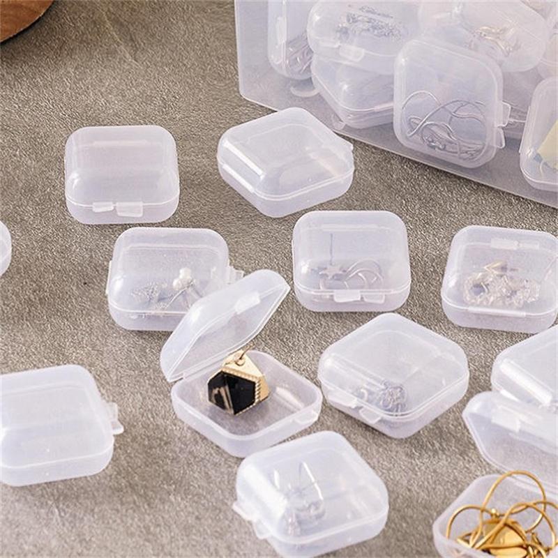 5/10/50/100PCS Transparent Square Plastic Jewelry Box Organizer With Individual Ring Slot For Rings Necklaces Earrings Storage
