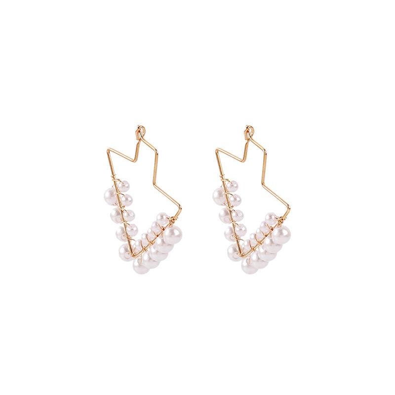 ins same geometric arrow fringed pearl earrings, South Korea Dongdaemun niche cold wind temperament earrings