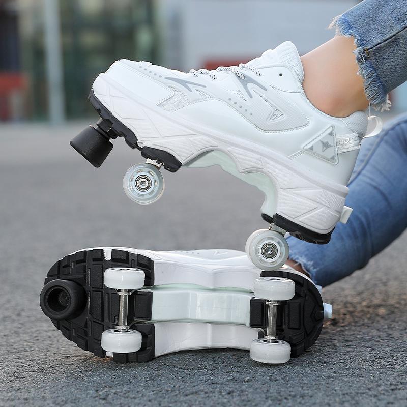 Scarpe Deformabili da Camminata a Quattro Ruote per Adulti Pattini a Rotelle da Uomo e Donna Pattini per Bambini Scarpe Sportive a Due Ruote per Bambini e Bambine