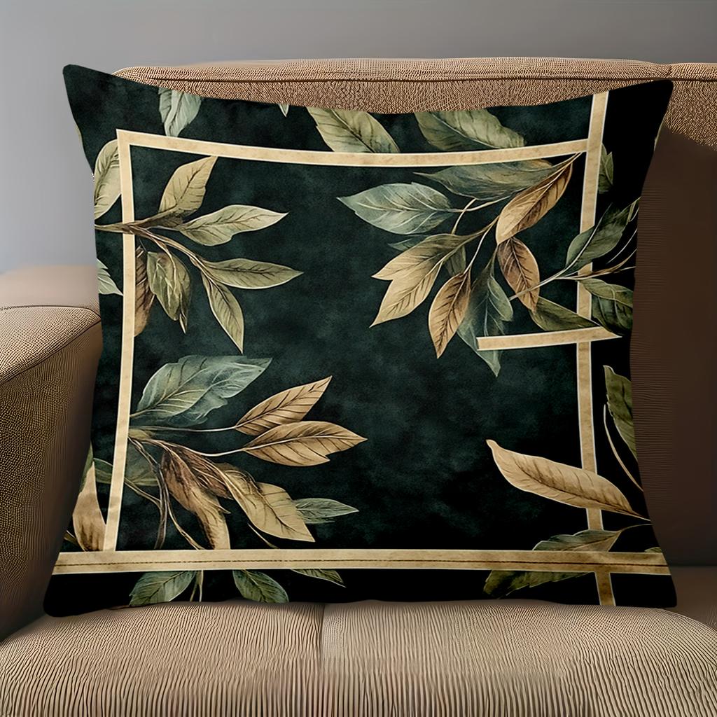 1 stuk - 2D platte print Groen Bladpatroon Sierkussen Set Decoratieve Polyester kussensloop, decoratieve kussenhoes voor bank