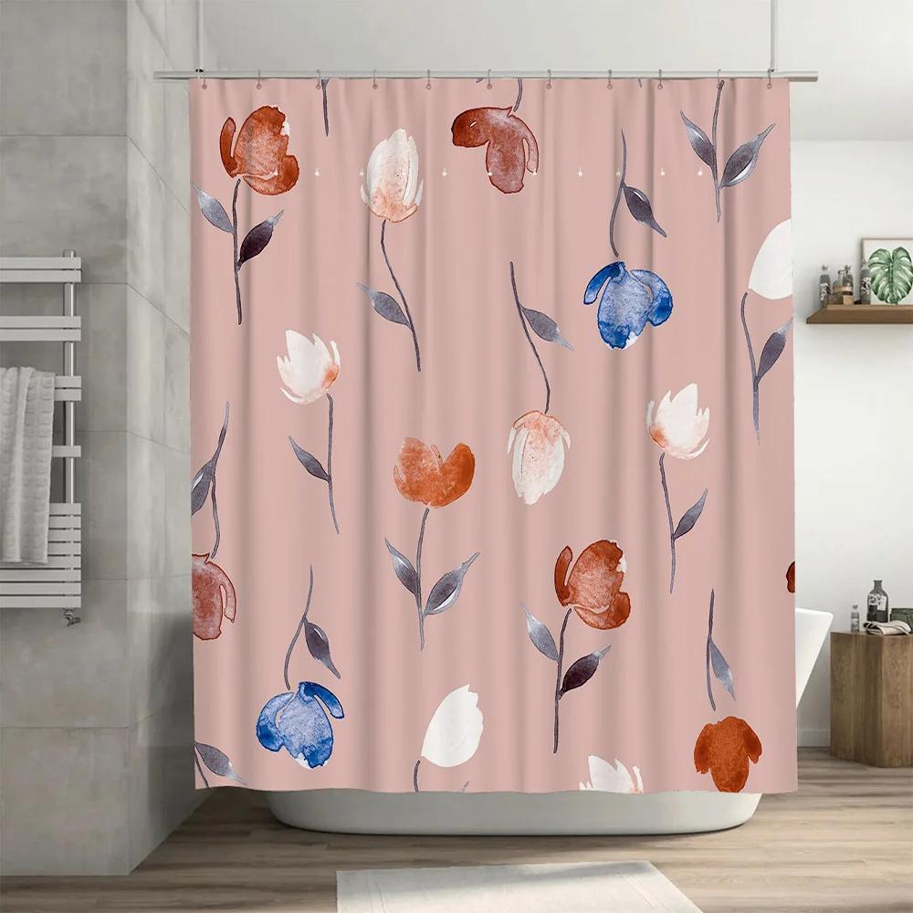Delightful Pink Watercolor Floral Shower Curtain Modern Bathroom Decor For Home Decoration