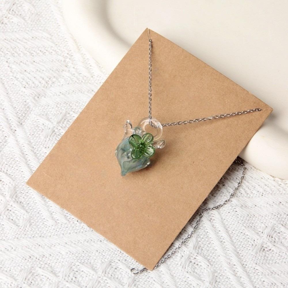 Dreamlike Glassy Heart Necklace Punk Handmade Glass Transparent Heart Pendant Necklace Silver Chain Vintage
