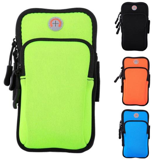 Unisex Solid Color Zip Waterproof Nylon Running Armband Bag with Earphone Hole