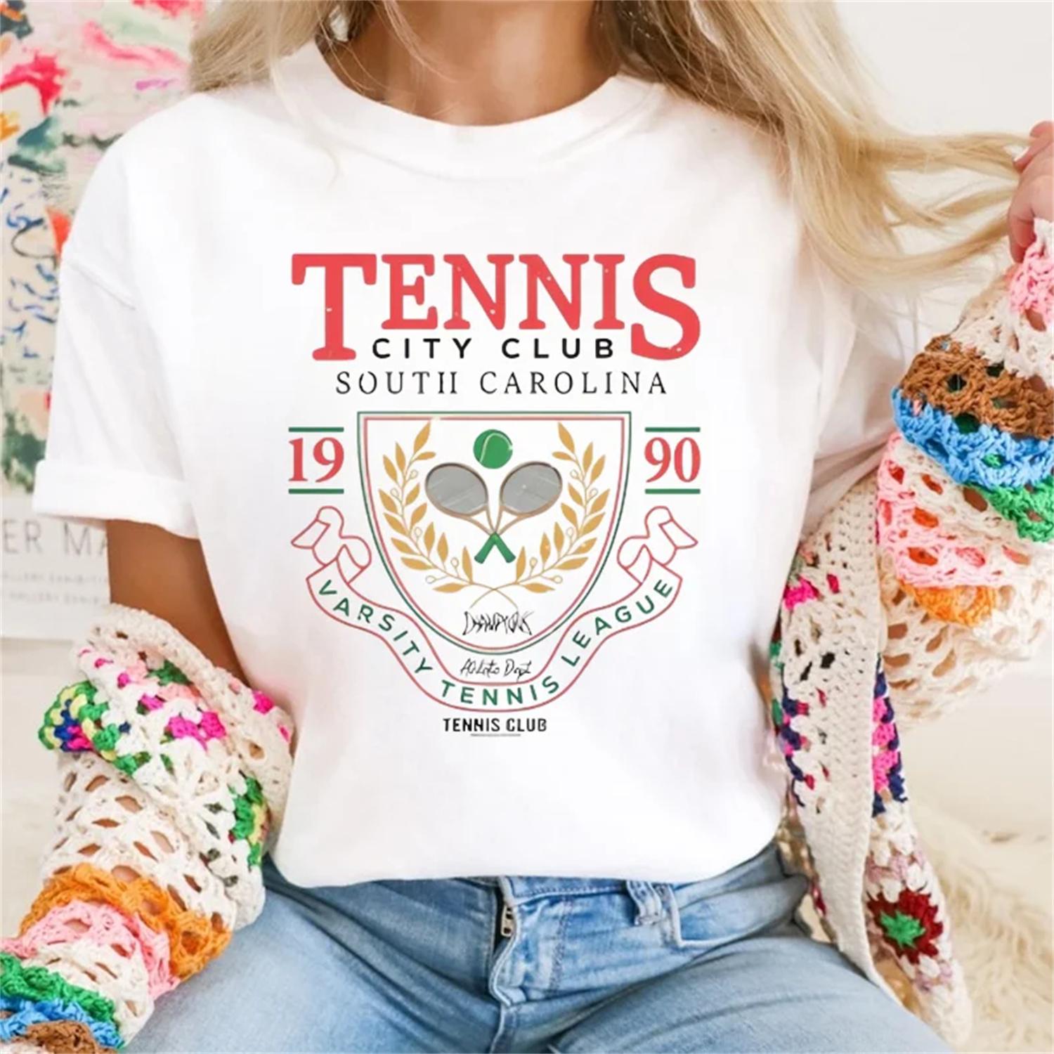 

Tennis Club Printed Pattern T-Shirt for Women s Basic Cute Beach Vacation Regular Fashion Style Summer Street Trendy T-Shirt XXXXXL