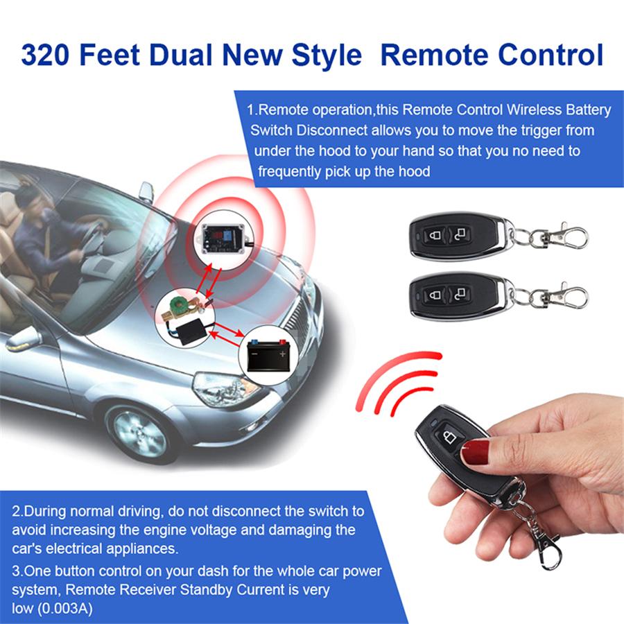 Universal Wireless 2Pcs Remote Control 12v Car Battery Disconnect Cut Off Isolator Master Switches Voltmeter Display