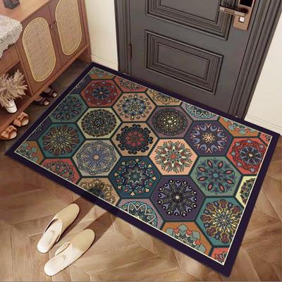 Ethnic Style Crystal Velvet Entrance Doormat - Wear-Resistant, Dirt-Resistant, Easy-Clean, Non-Slip Mat.