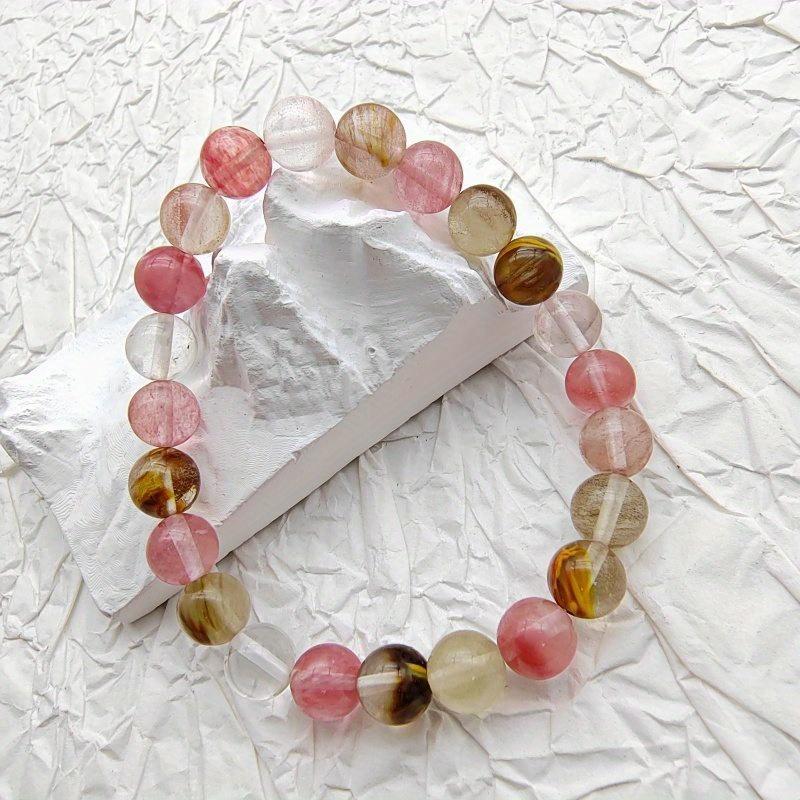1PC Natural Watermelon Rind Stone Beaded Bracelet, Suitable for Both Men and Women, Perfect for Everyday Wear, Parties, and Weddings.