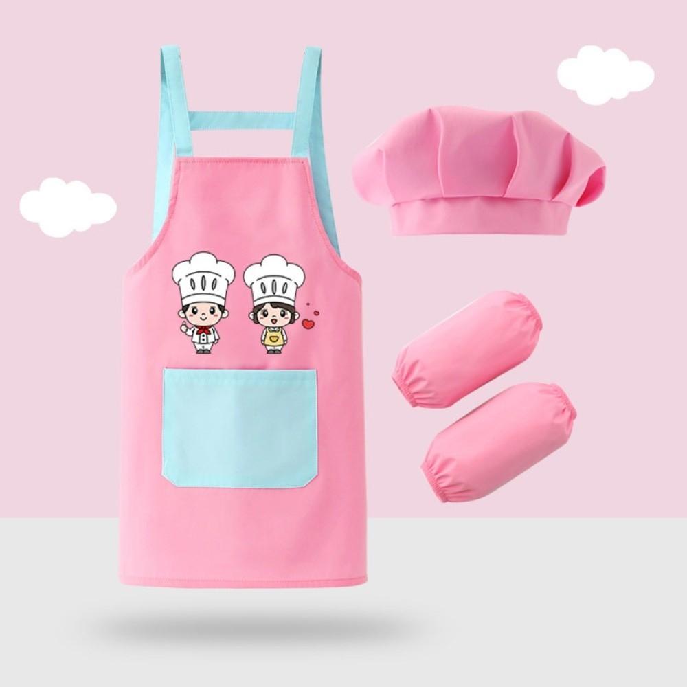 New Cartoon Kids Apron Arm Sleeve Hat Children's Bib Chef Cap Waterproof Chef's Uniform Baking