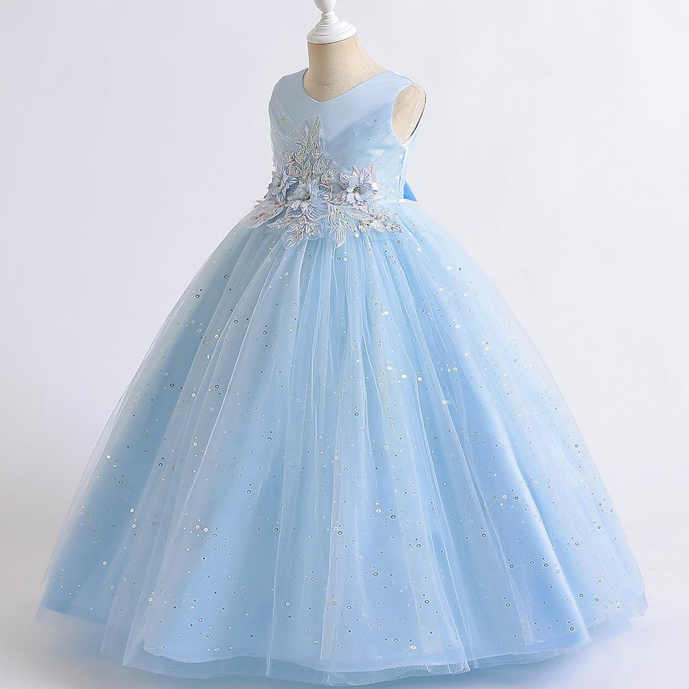 Długa suknia ślubna dla dzieci, sukienka księżniczki, kostium sceniczny, sukienka urodzinowa dla dziewczynki