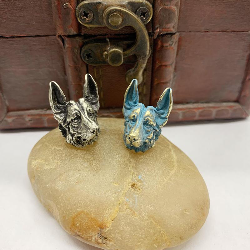 Brass Shepherd Head Keychain Pendant Designer Handmade Metal DIY Paracord Accessories for Fashion Outdoor Bag Charm