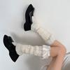 Winter Autumn Twist Cable Knitted Leg Warmers Cute Bowknot Ruffled Lace Foot Covers Middle Tube Calf Socks for Women