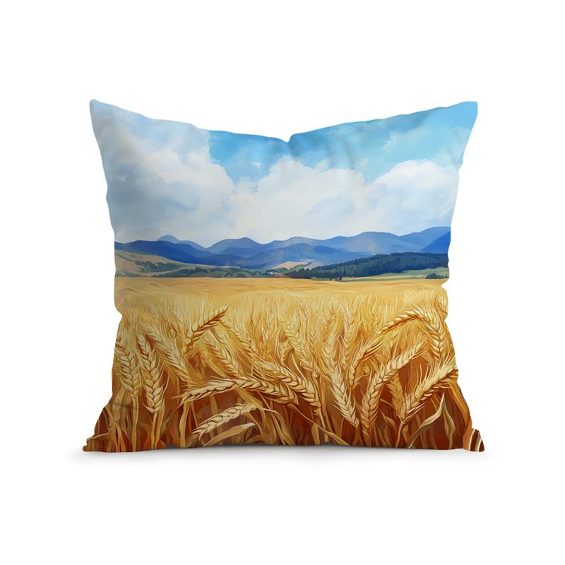 Autumn Harvest Wheat Field Cushion Pillowcase Printed Polyester 45X45Cm Throw Pillowcover Decorative Sofa Cushion Pillowslip Peach skin 18*18(CM)-1Pcs
