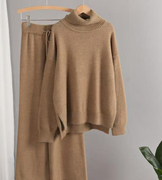 

Однотонный кашемировый свитер из искусственной норки с высоким воротником - Новый осенне-зимний стиль XL 132-152 lbs верблюд