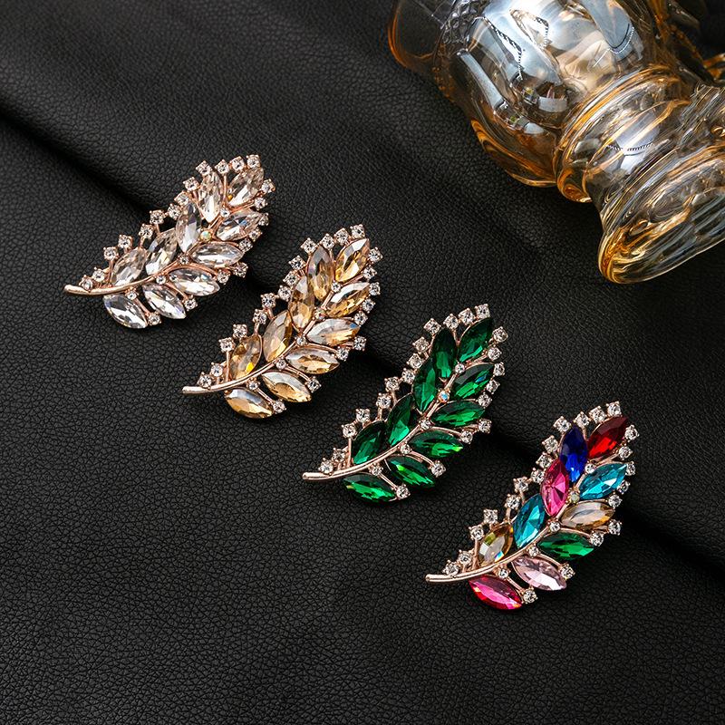 Exquisite Vintage Rhinestone Leaf Brooch for Coats & Suits