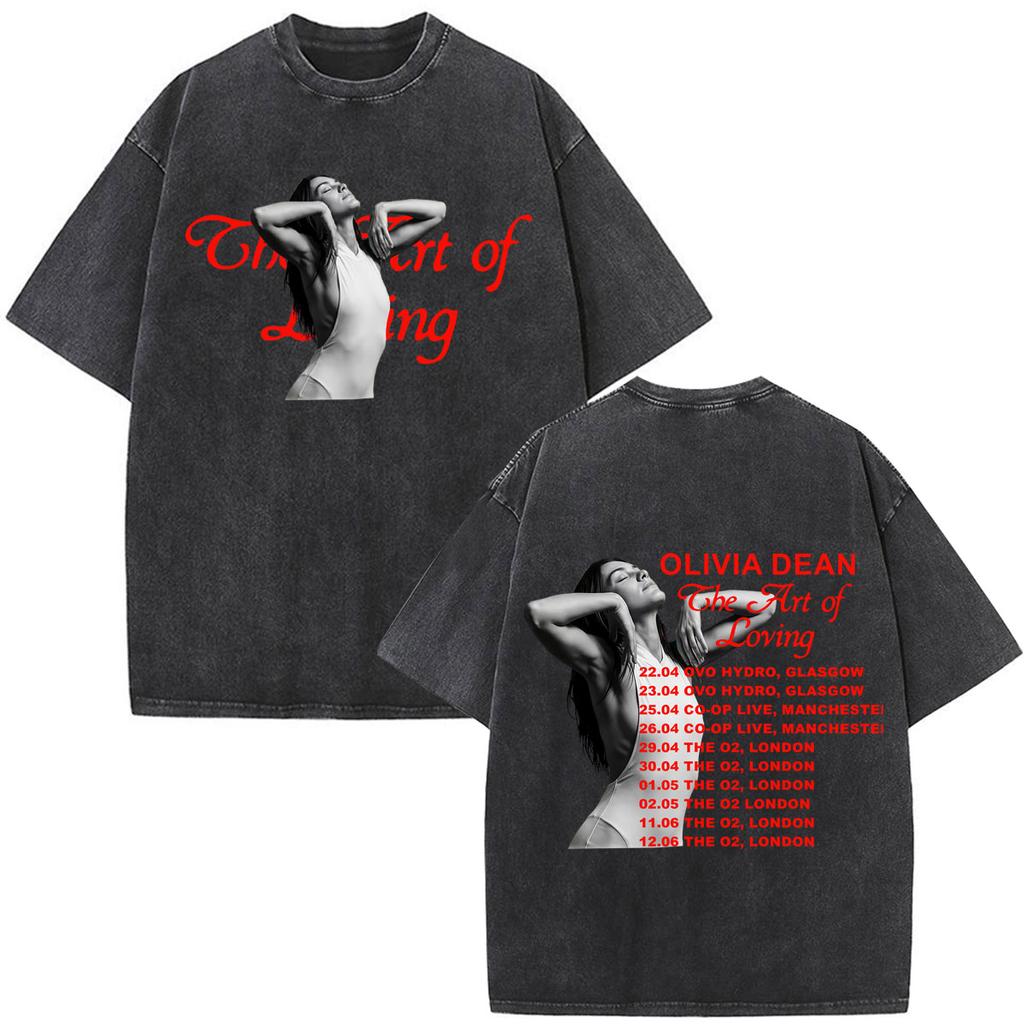 Olivia Dean Art Of Loving Tour 2026 Graphic Vintage Washed Tshirt Unisex Unisex Summer Loose Casual Cotton Oversized Tshirts Tops