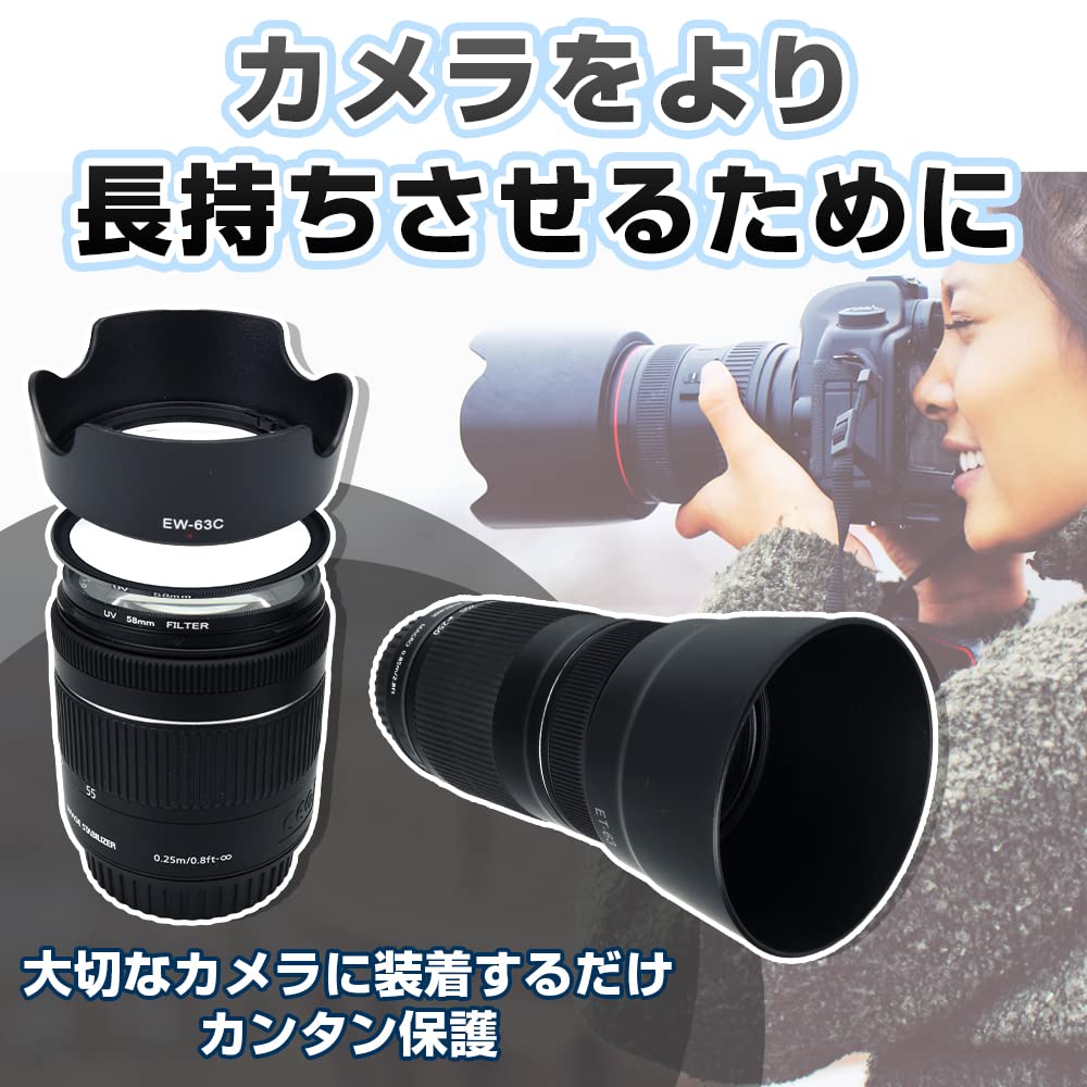 Compatible Lens Hood and Lens Filter Set for Canon and 58mm Double Zoom Lenses EW-63C ET-63 (Black)