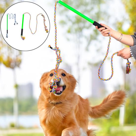 1 Set Dog Stick Toy Extendable Rod Bite Resistant Comfortable Grip Dogs IQ Training Braided Cotton Rope Dog Interactive Flirt Pole