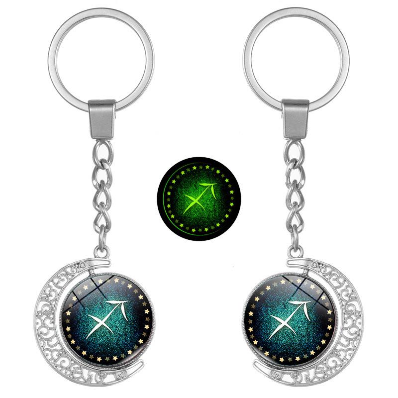Luminous Zodiac Double-Sided Rotating Pendant Keychain for Couples - European & American Creative Design.