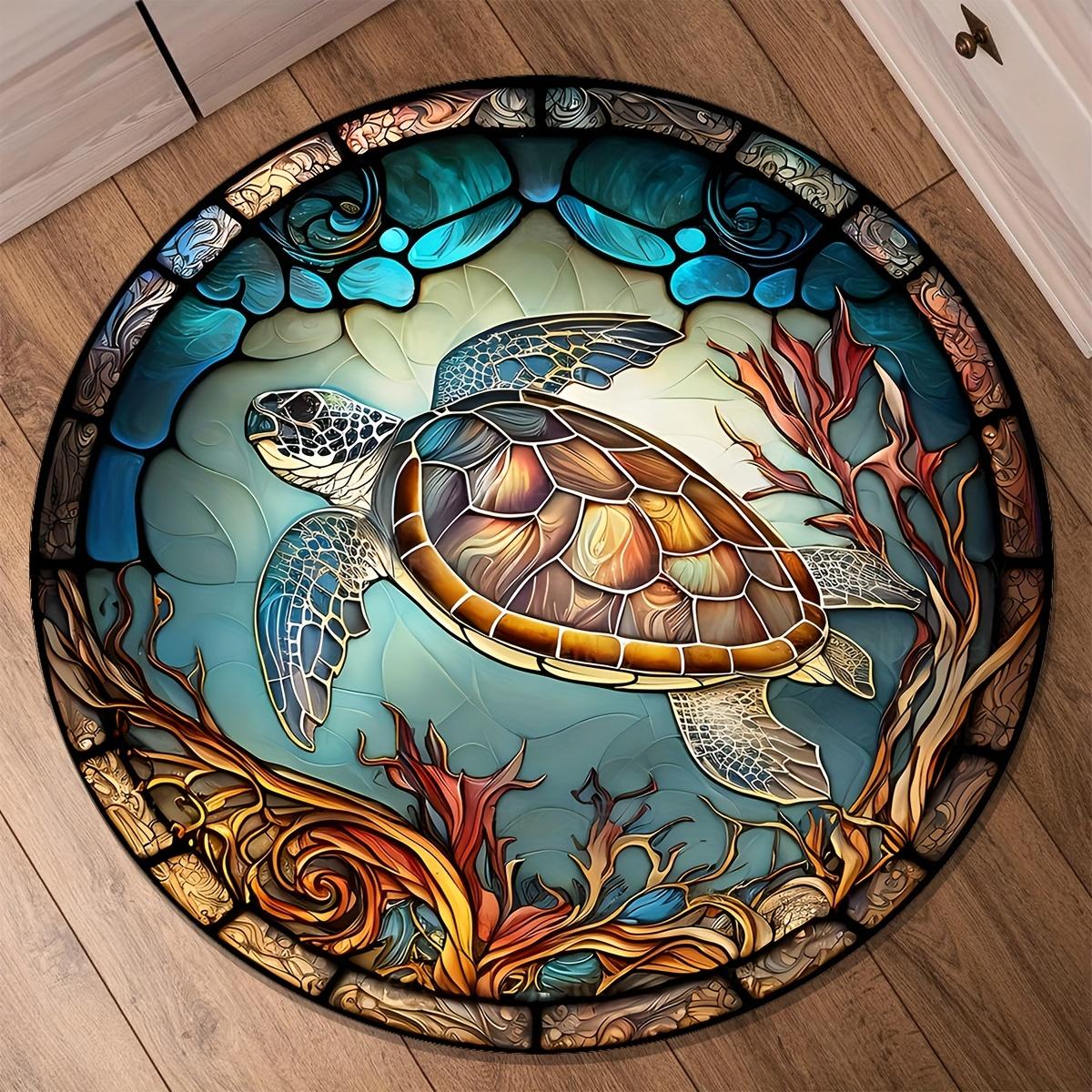 

Velvet Sea Turtle Round Mat - Non-Slip Hand Wash Coral Reef Rug for Living Room, Bedroom & Office Decor diameter 90cm