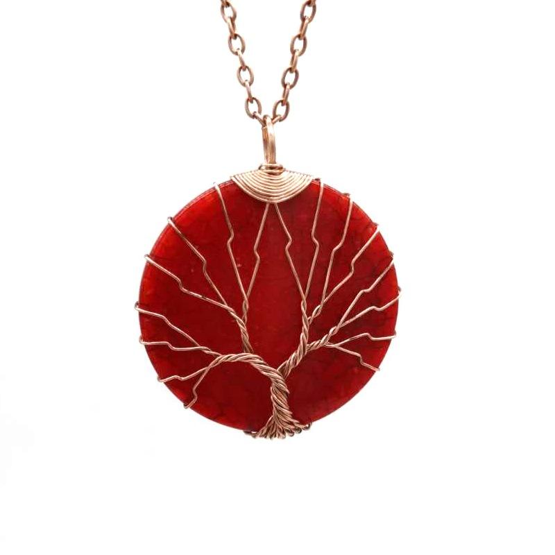 

Vintage Ice Crack Resin Disc Hand-Wrapped Tree Of Life Necklace Women S Necklace Sweater Chain Jewelry N751