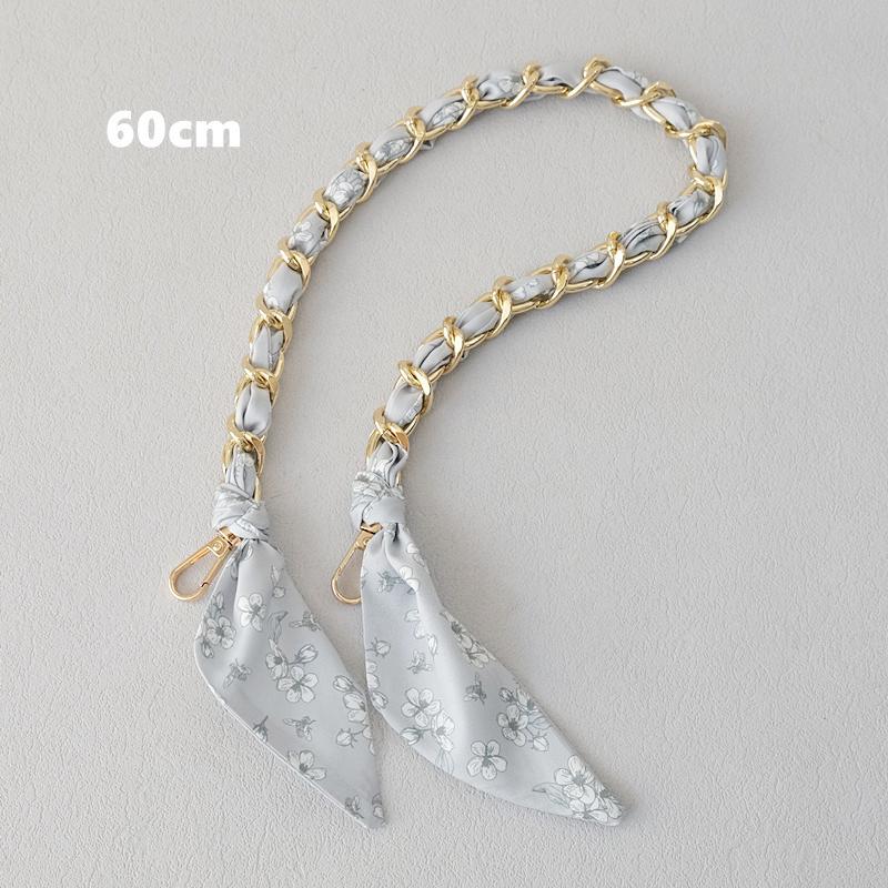 New Fashion Brand Woman Handbag Accessory Chains Detachable Floral Print Gold Silver Metal Silk Shoulder Strap Women DIY Chain Bag Handles