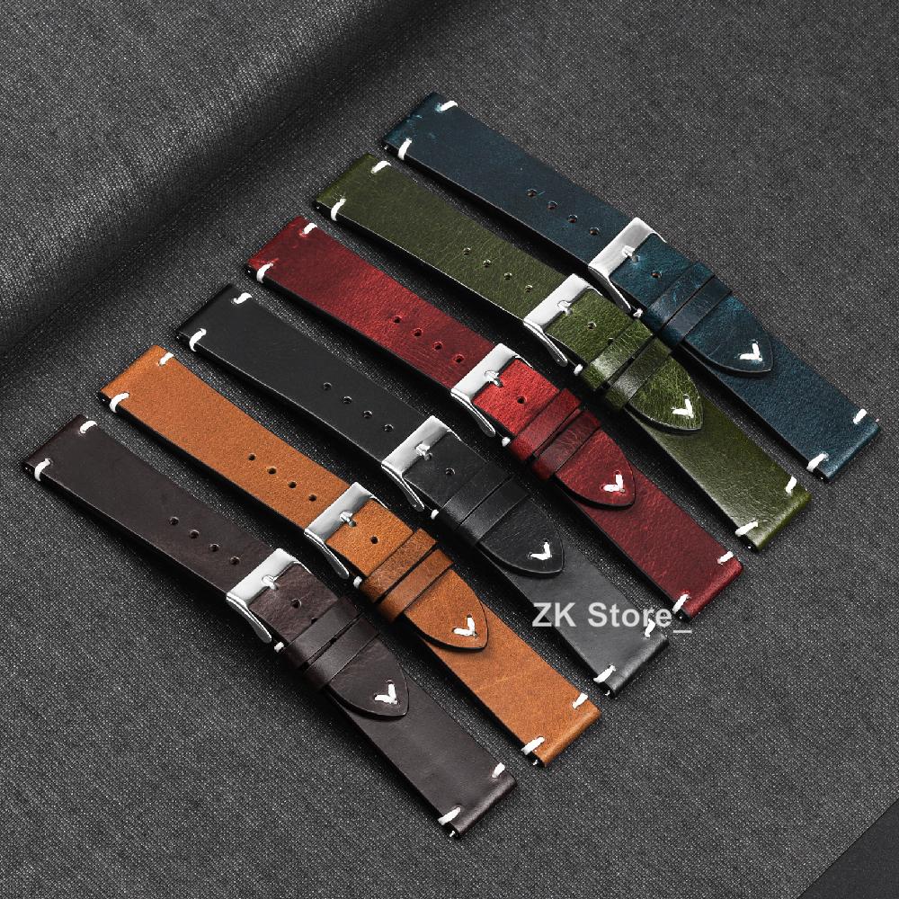 Handmade Retro Oil Wax Genuine Leather Watchbands Quick Release Calfskin Watch Strap 18mm 20mm 22mm Men Watch Accessories