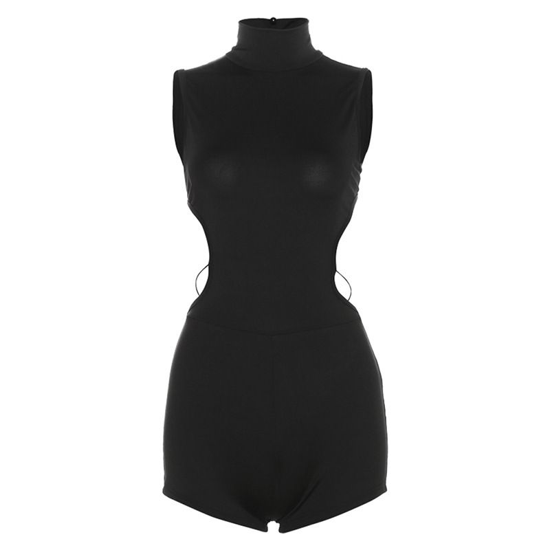 

Kkx Американский уличный вырез на спине водолазка без рукавов леотард сексуальный стиль металлическое кольцо облегающий комбинезон Black L