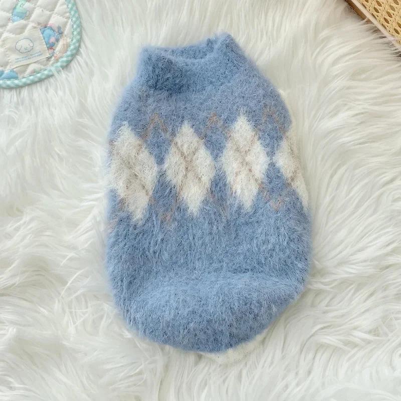 Pet Plush Sweater Pet Diamond Plaid Sweater Little Dog Senior Clothing Autumn and Winter Dog Coat Dog Clothes for Small Dogs (as the picture,XS（old）)