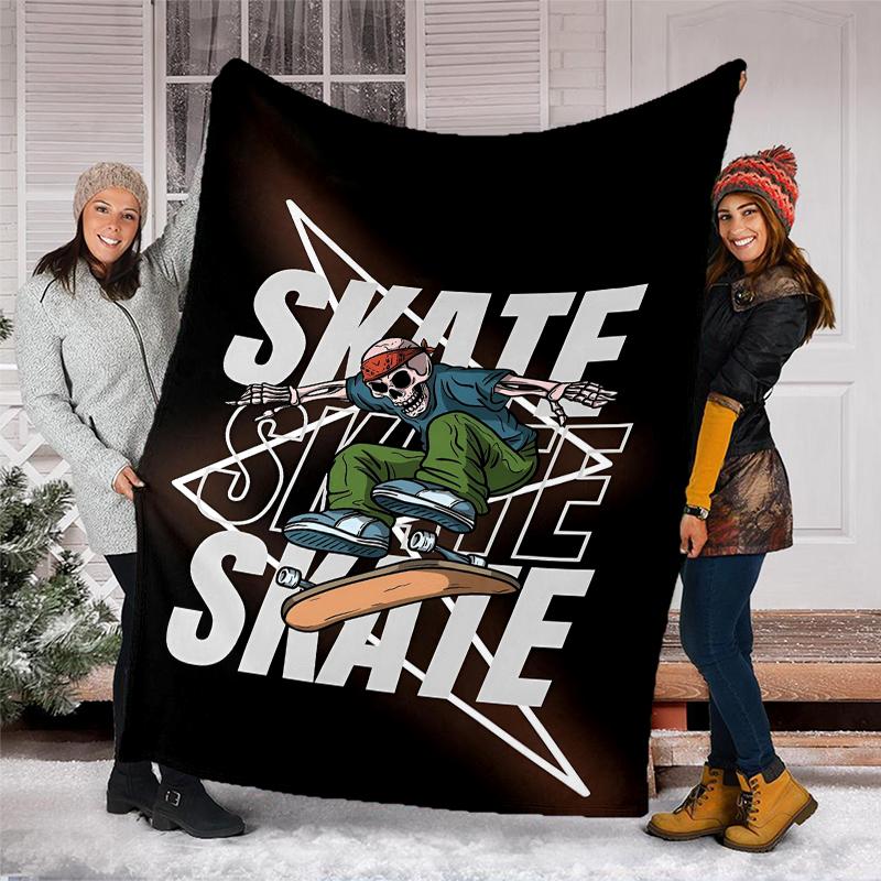 skateboard Theme Printed Blanket - Perfect for Couch, Bed, Travel & Outdoor Use | Machine Washable, Cozy & Durable.