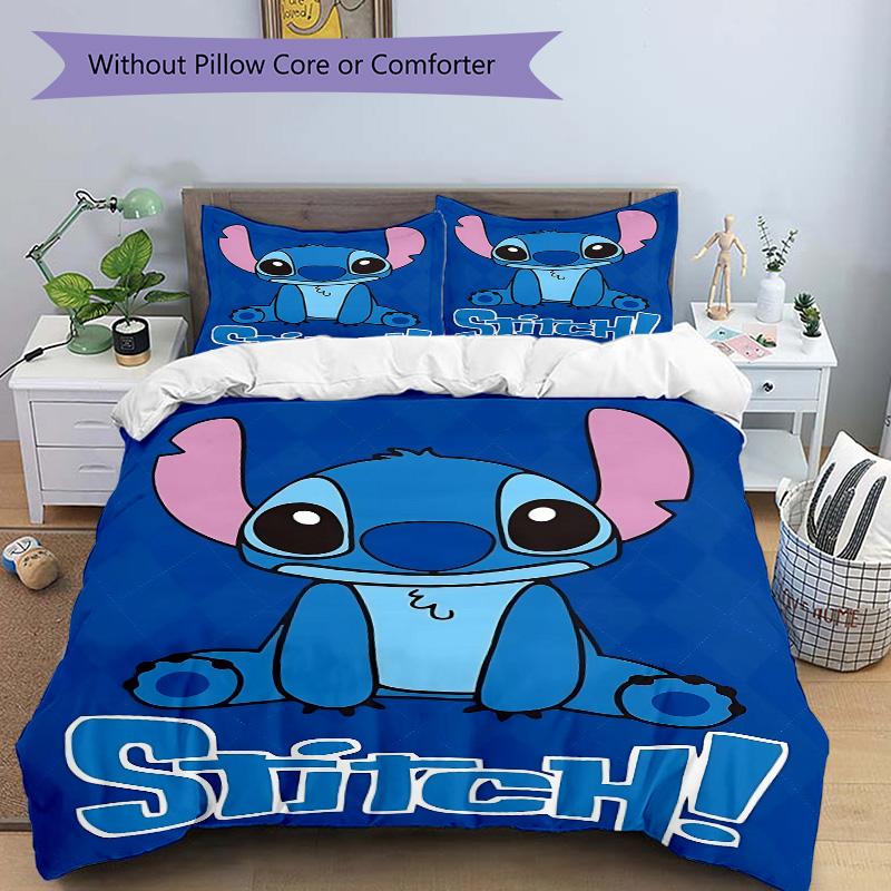 Stitch'S Blue Adventure Print 3Pcs Bedding Setduvet Cover With 2 Bedropillowcase Home Birthday Gift