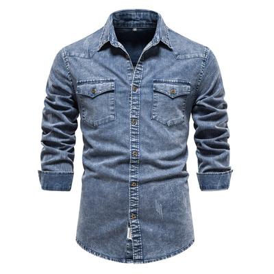 Autumn and Winter New European Size Men's Denim Shirt Quality Heavy Industry Washed Old Shirt Men