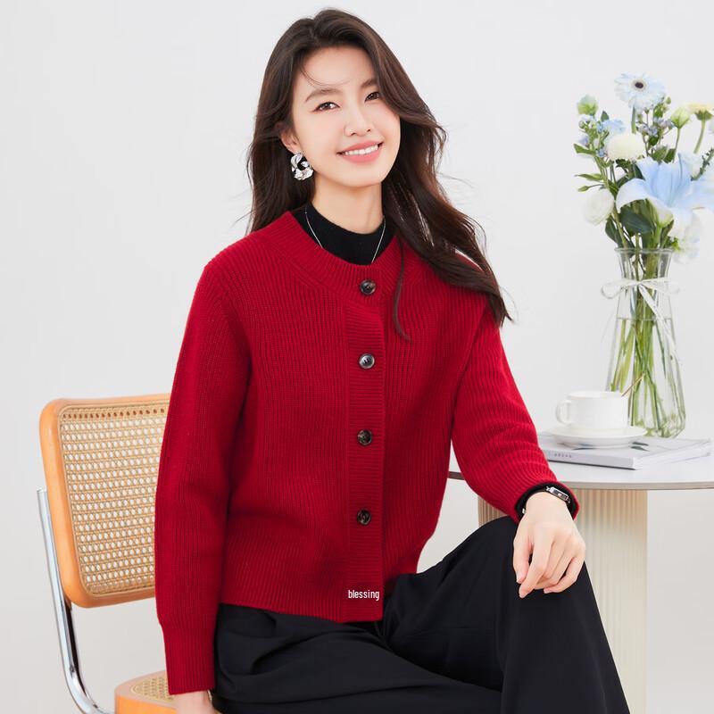 

Jinjuan Women s 100% Pure Wool Long Sleeve Cardigan L