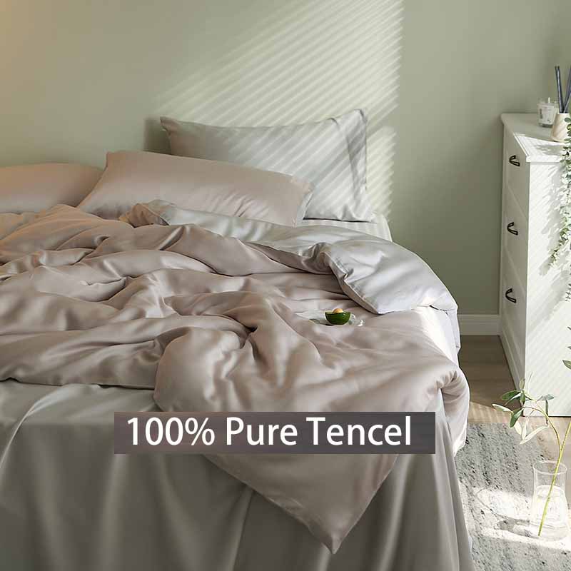 Luxuriöses Lyocell Tencel 4-teiliges Bettlaken-Set Weiches Spannbettlaken & Bettbezug & Kissenbezüge Atmungsaktive Bettwäsche für Hotelkomfort