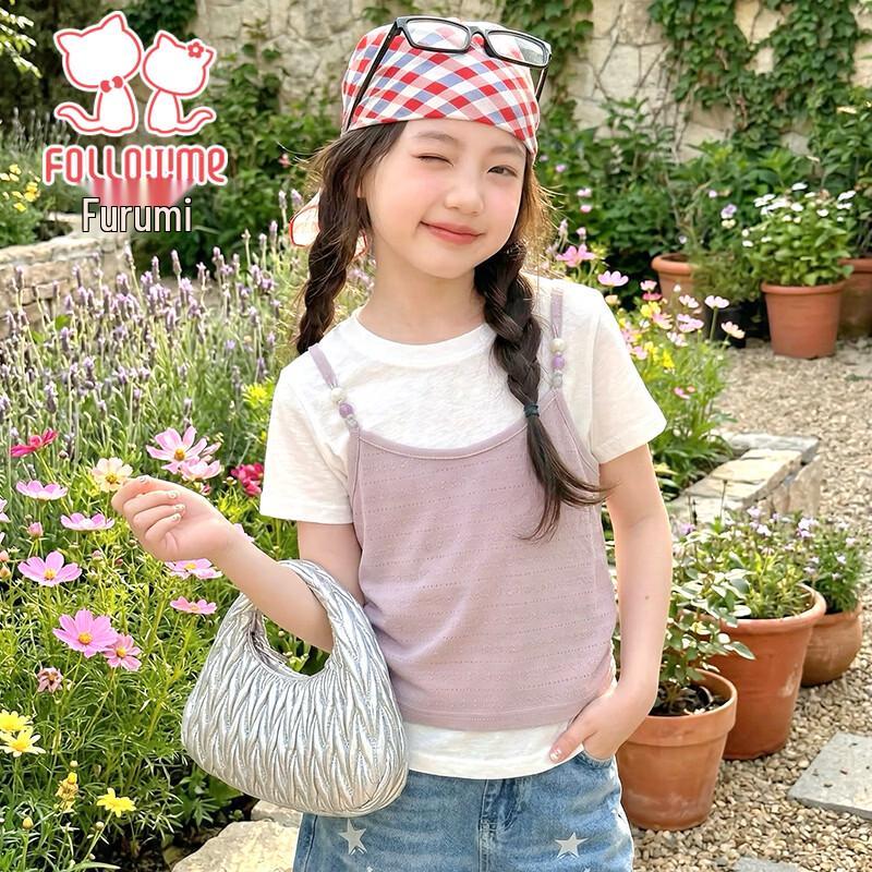 Fuluomi Girls  Short Sleeve Layered Look T-Shirt 140
