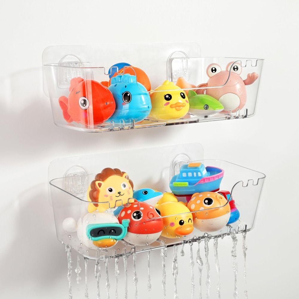 Transparent Wall-Mounted Organizer No Drill Drain Holes Toy Storage Organizer Multi-Purpose Bath Toy Holder Kitchen
