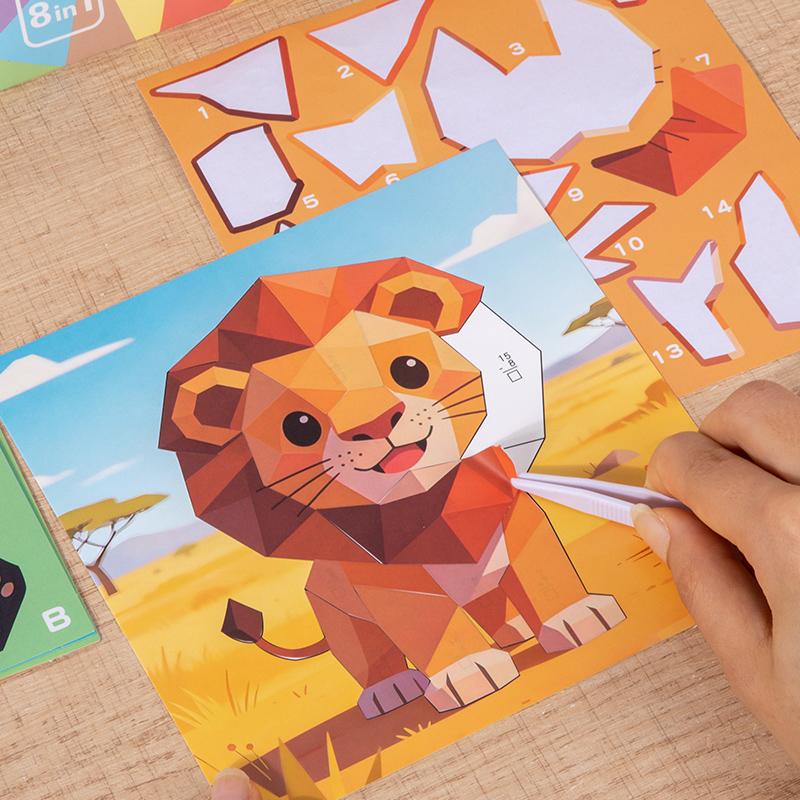 6 Patterns Puzzle Stickers Crafts for Kids Sticker Painting Gift Party Favor Creations Dinosaur Animal Vechile Art Play for Kids