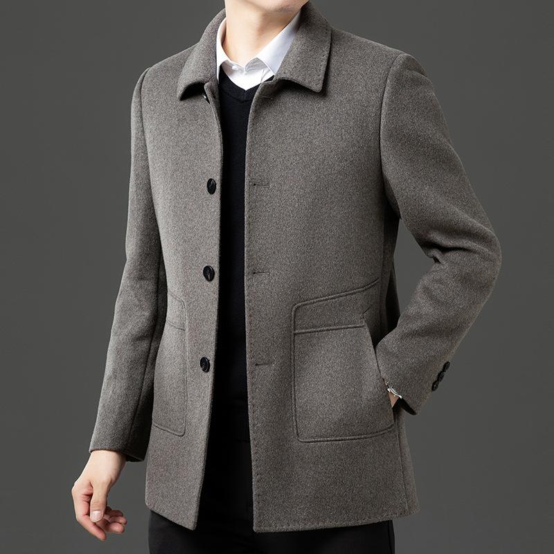 Middle-aged Men's High-end Coat for Men's Winter Mid-length Thickened Business Casual Wool Coat Daddy's Outfit