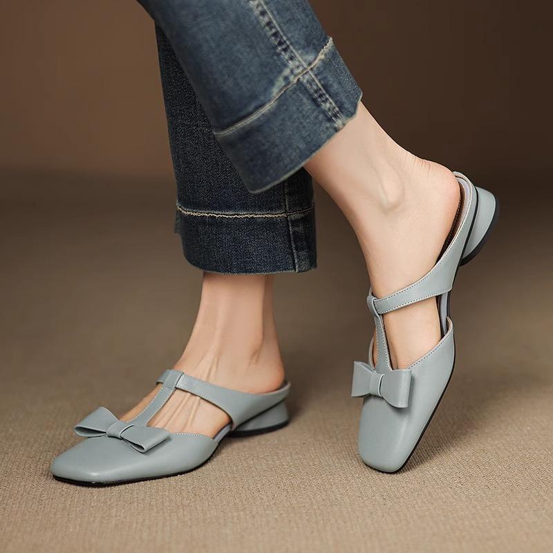 Fashion New Spring Summer Butterfly-Knot Patent Leather Pointed Toe Women Slippers Fashion Thin High Heels Mules Shoes Elegant Pumps
