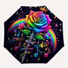1pc Rainbow Rose with Crown and Music Notes Umbrella with Plastic Handle,Suitable for All Seasons Home Travel Outdoor UmbrellaB1909