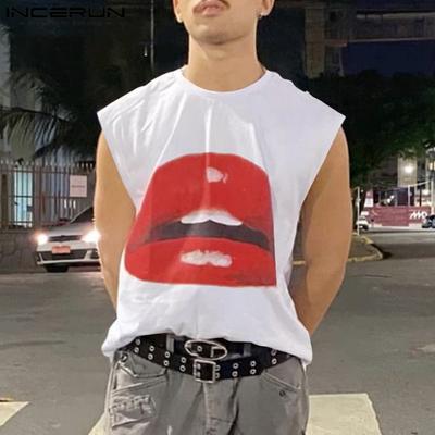 Summer Men Sleeveless Print Tank Tops Casual Loose Oversized T-shirts