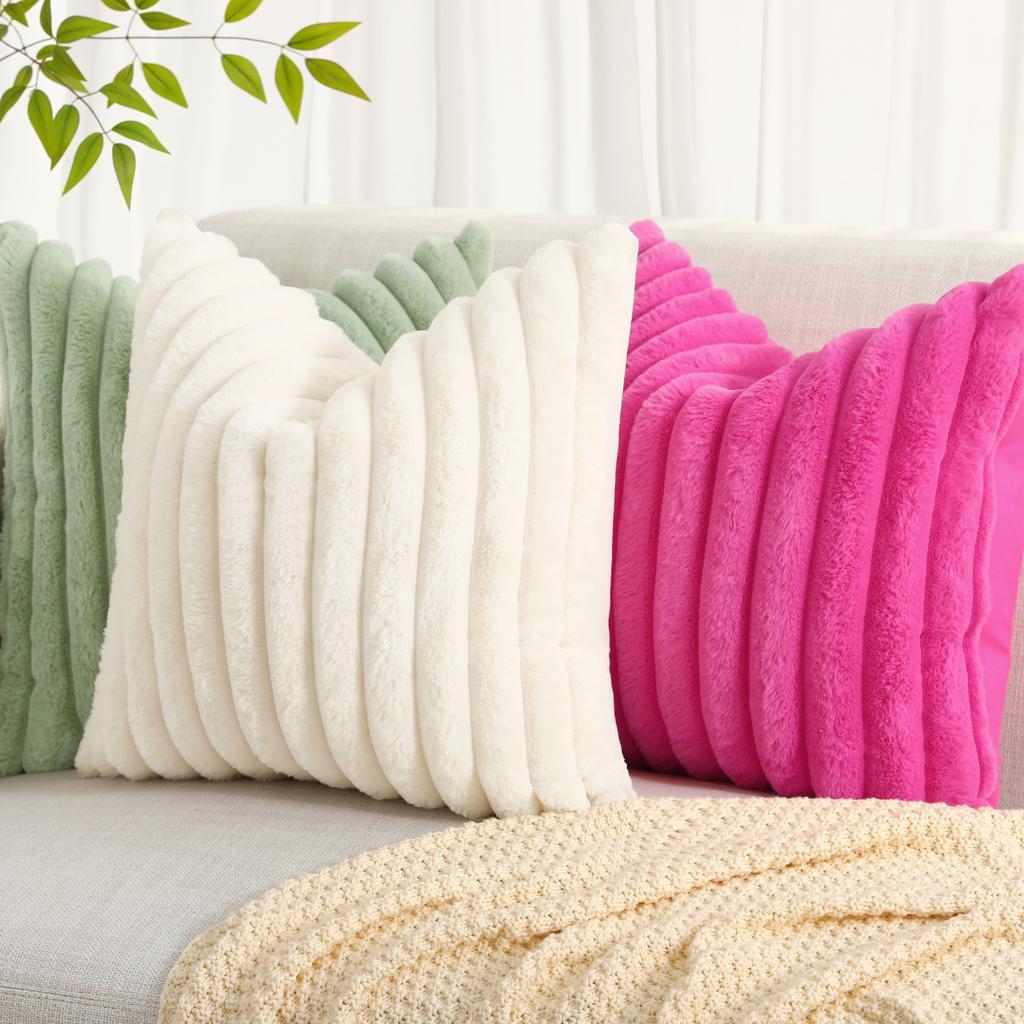 HAPIHAPPY New Faux Fur Throw Pillow Covers Winter Pillow Cover 18X18 Set of 2 Soft Plush Goose Down Pillowcase Fuzzy Home Pillow